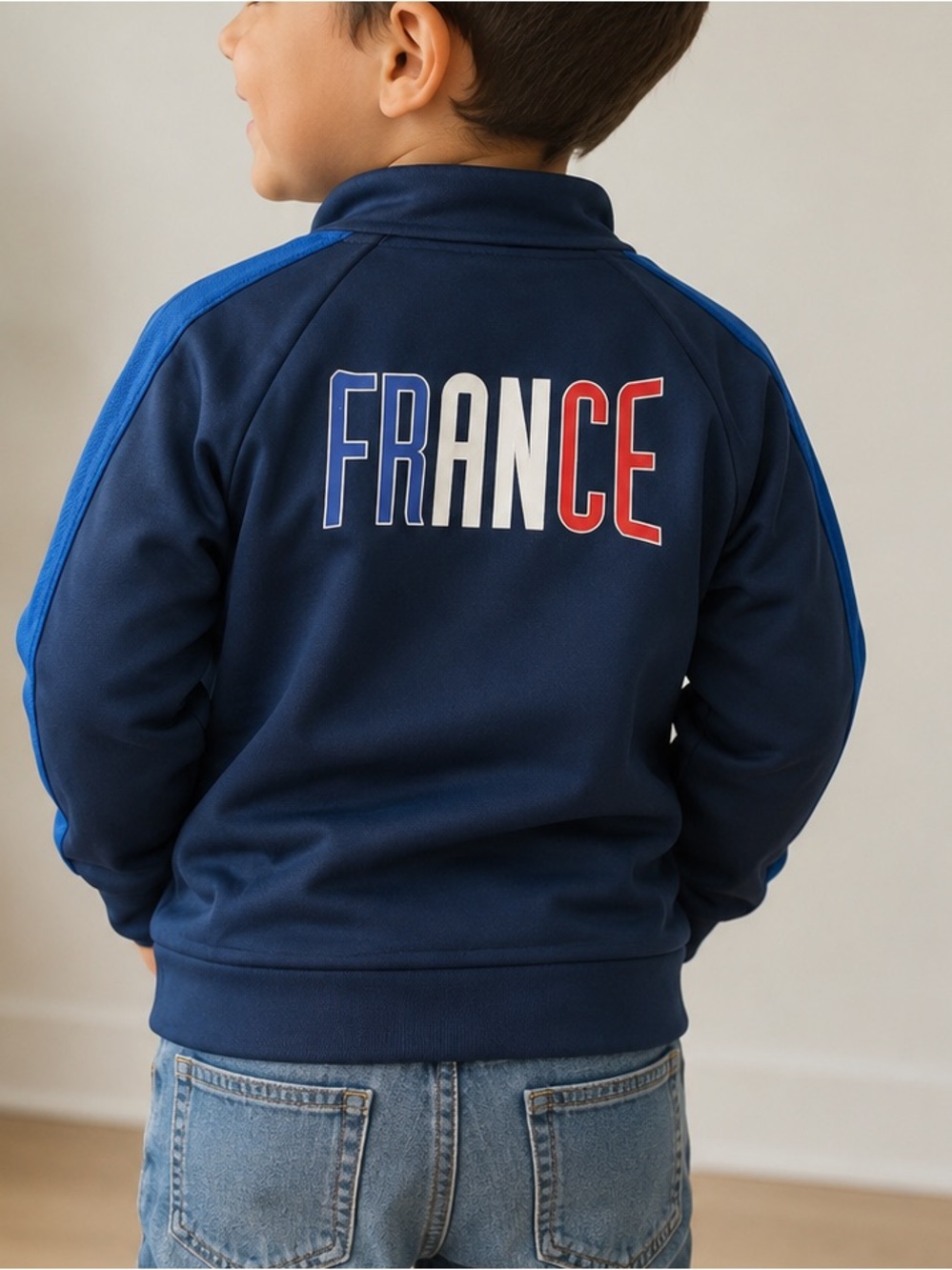 H&M Navy Track Jacket with France Graphic and Blue Accents